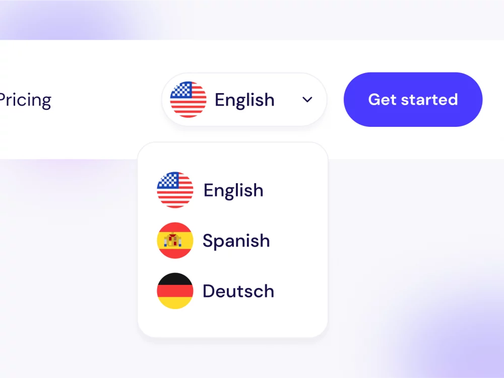 Multilingual website interface showing English, Spanish, and German options